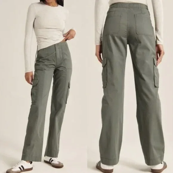Abercrombie & Fitch Women's Relaxed Cargo Pants Olive Green Size 33/16 - Picture 1 of 8